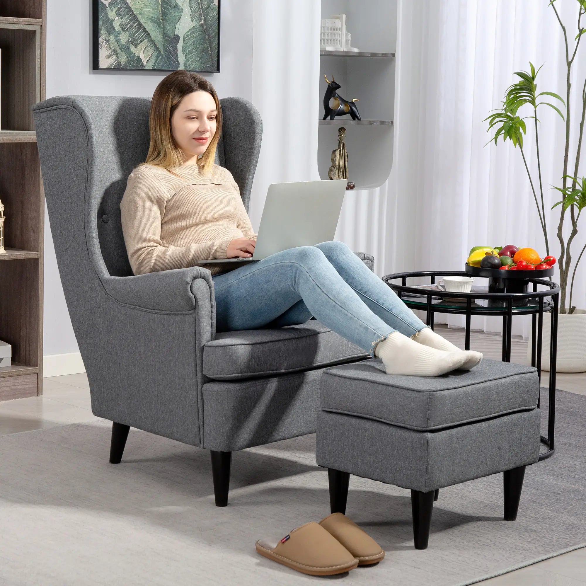 Nancy's Loiano Relaxfauteuil - Loungestoel - Relaxstoel - Grijs - Linnen