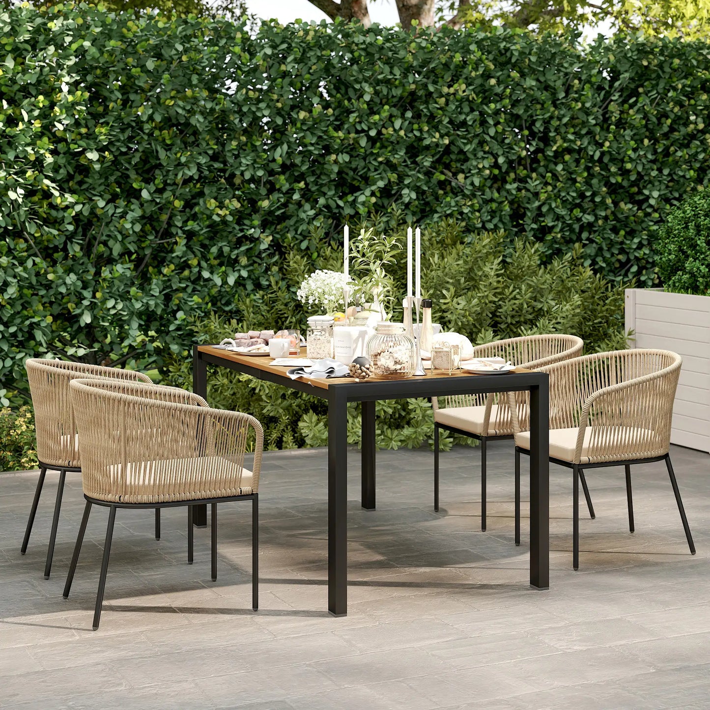 Nancy's Gavorrano Tuinset - Tuinmeubelset - Kaki / Zwart - Rotan / Acaciahout