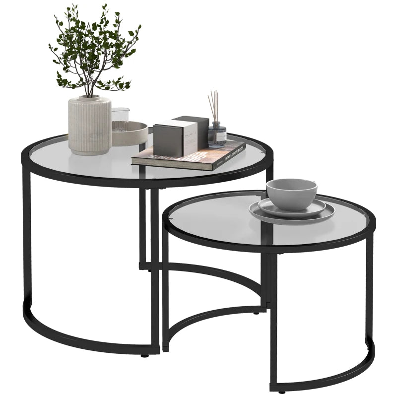 Nancy's Afonsim Coffee Table Set - Coffee Table - Side Table - Set of 2 - Black - Glass / Steel