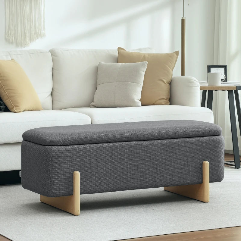 Nancy's Margno Opbergbank - Bankje met opbergruimte - Grijs - Linnen - ± 110 x 45 x 45 cm
