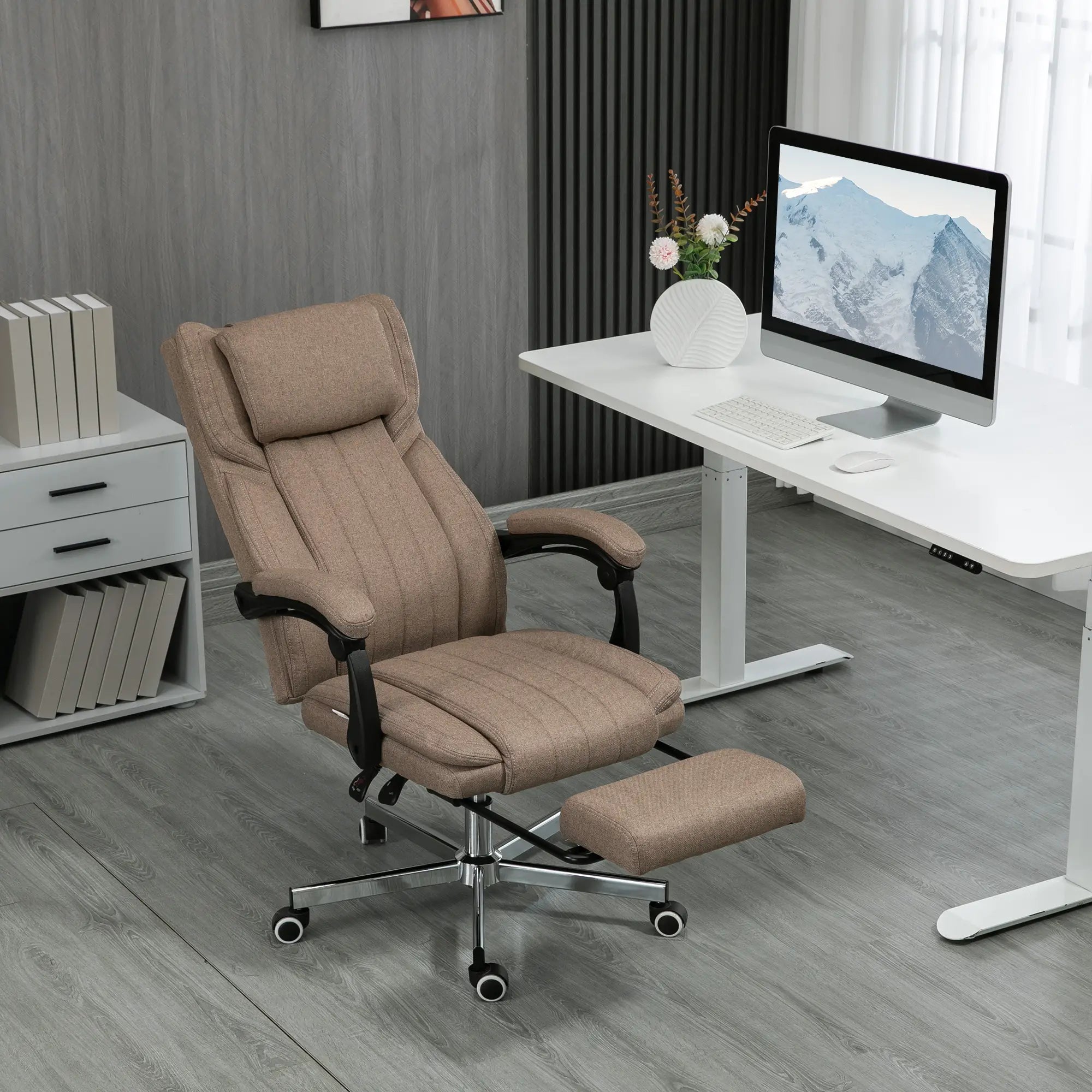 Nancy's Luzzara Massage Bureaustoel - Massagekantoorstoel - Ergonomisch - Verstelbaar - Bruin - Linnen