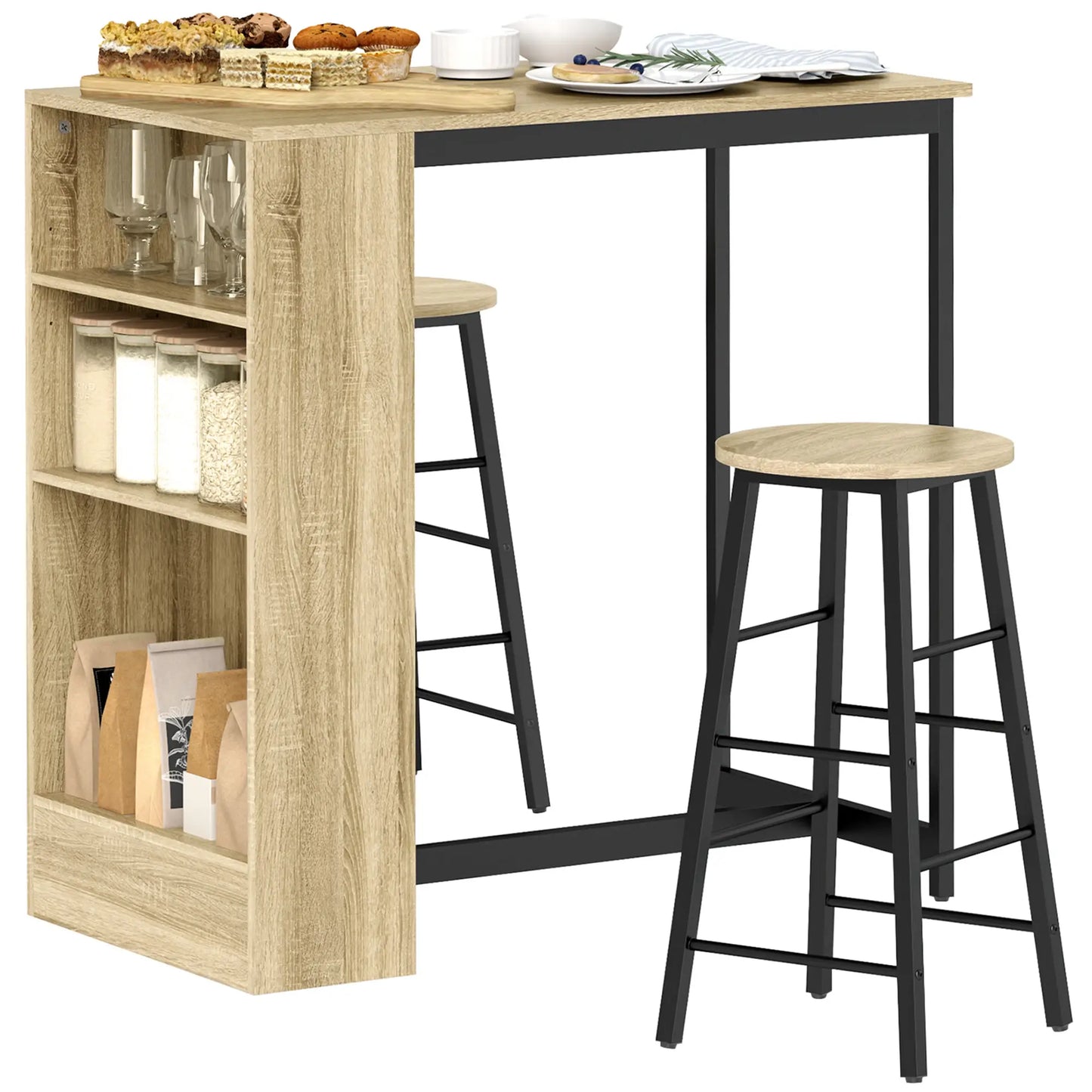 Nancy's Dalmine Bartafel Set - 3-Delige Bar Set - Eiken / Zwart