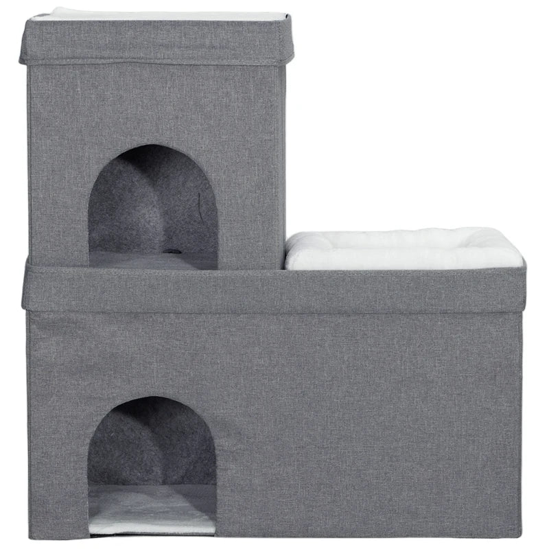 Nancy's Palhacana Cat House - Cat Cave - Cat Villa - Enclos pour chat - Gris / Blanc - ± 75 x 40 x 80 cm