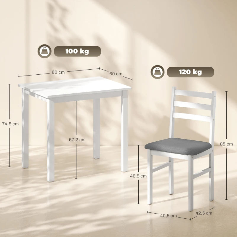 Nancy's Mirto Eettafel Rechthoekig met 2 Stoelen - Eetkamertafel - Keukentafel - Eettafel set - Wit / Grijs