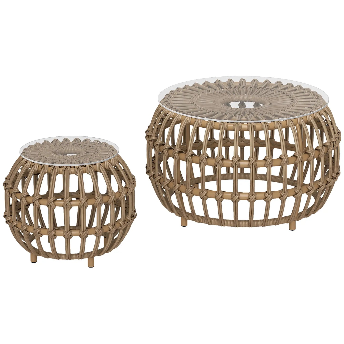 Nancy's Gardolo Balkontafels - Bijzettafels voor Buiten - Tuintafels - Set van 2 - Bruin - Rotan