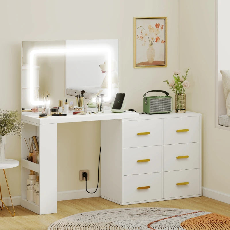 Nancy's Omegna Make Up Tafel - Kaptafel - LED-Spiegel - Met stopcontact en USB-aansluiting - Wit - ± 120 x 80 x 135 cm