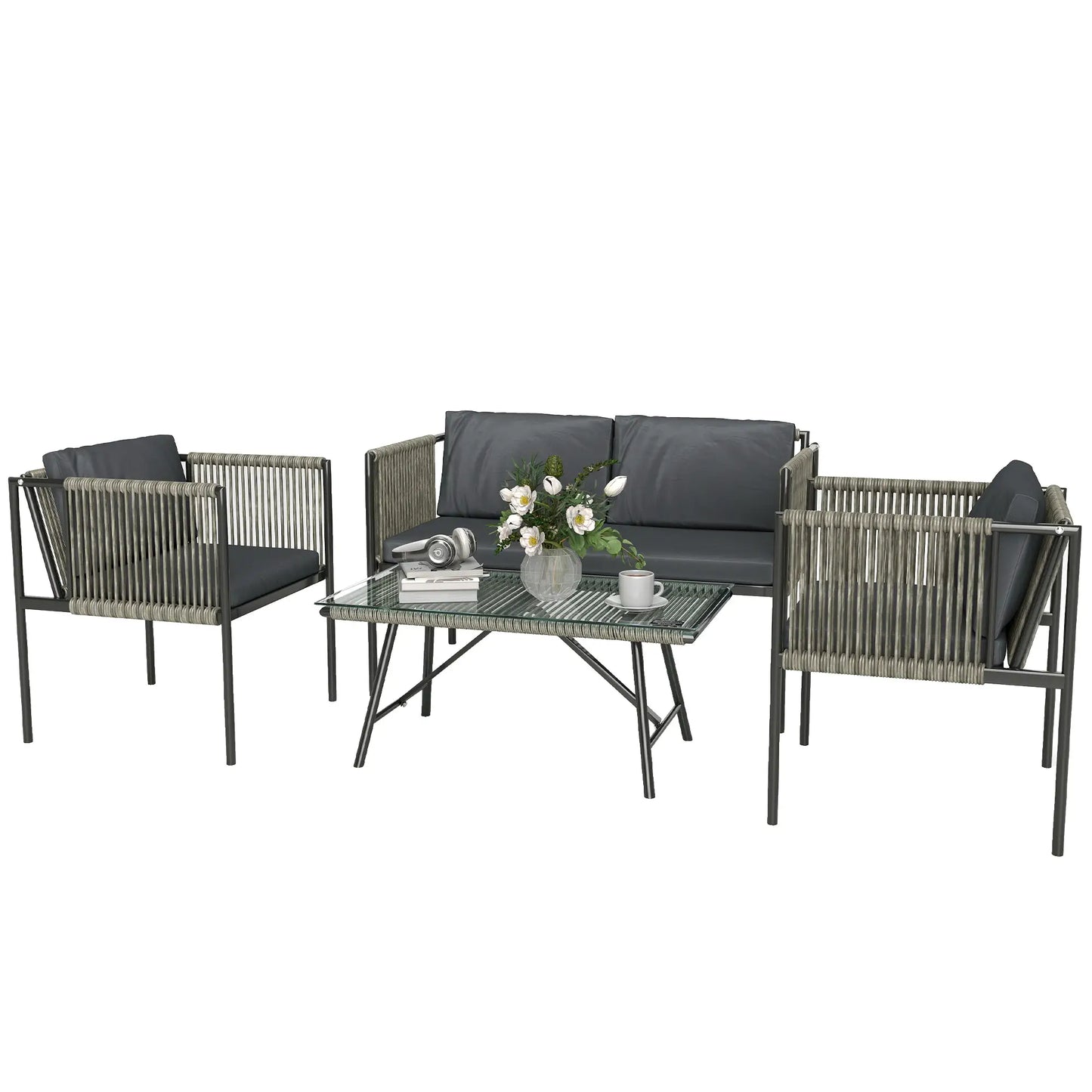 Nancy's Fondo Loungeset - Tuinset - Grijs / Zwart - Rotan