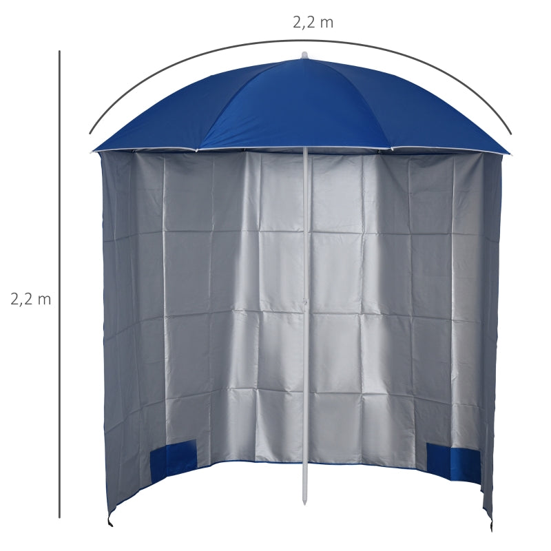 Nancy's Addison Parasol - Strandparasol - Zijwand - Blauw - 2-Delig - Polyester - Waterafstotend - Afneembare Zijwand - Ø 220 cm