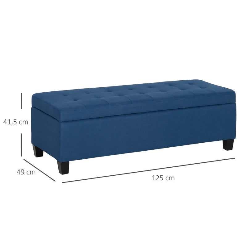 Nancy's Marghera Opbergbank - Bankje met opbergruimte - Blauw - Linnen - ± 125 x 50 x 40 cm