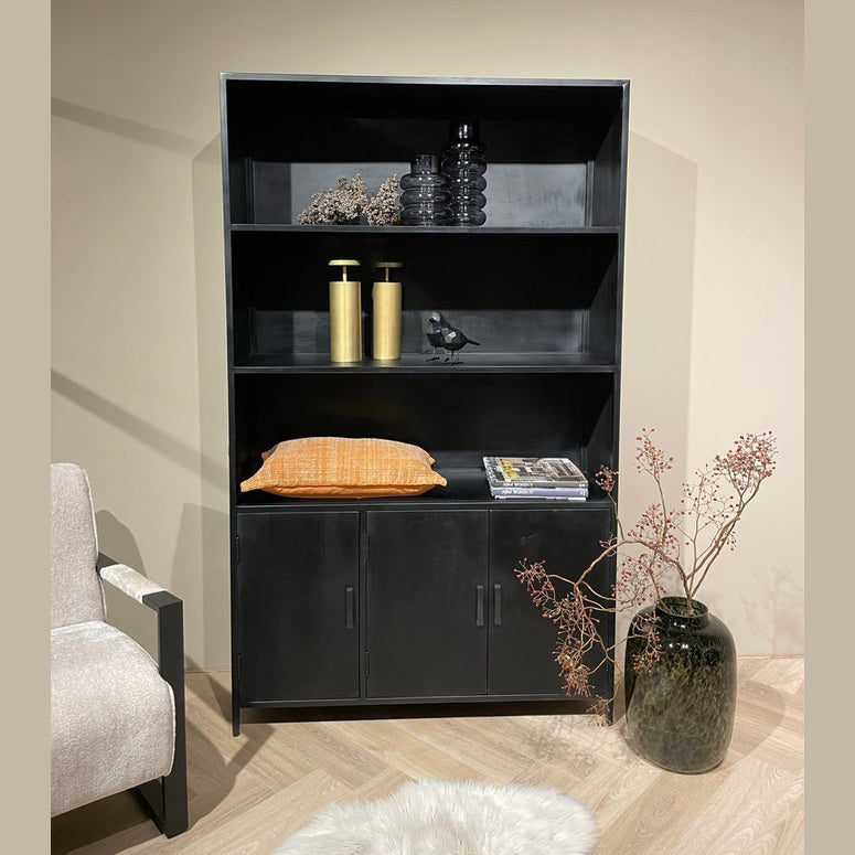 Livingfurn Kala wandkast - Mangohout - Zwart - 120x40x200cm