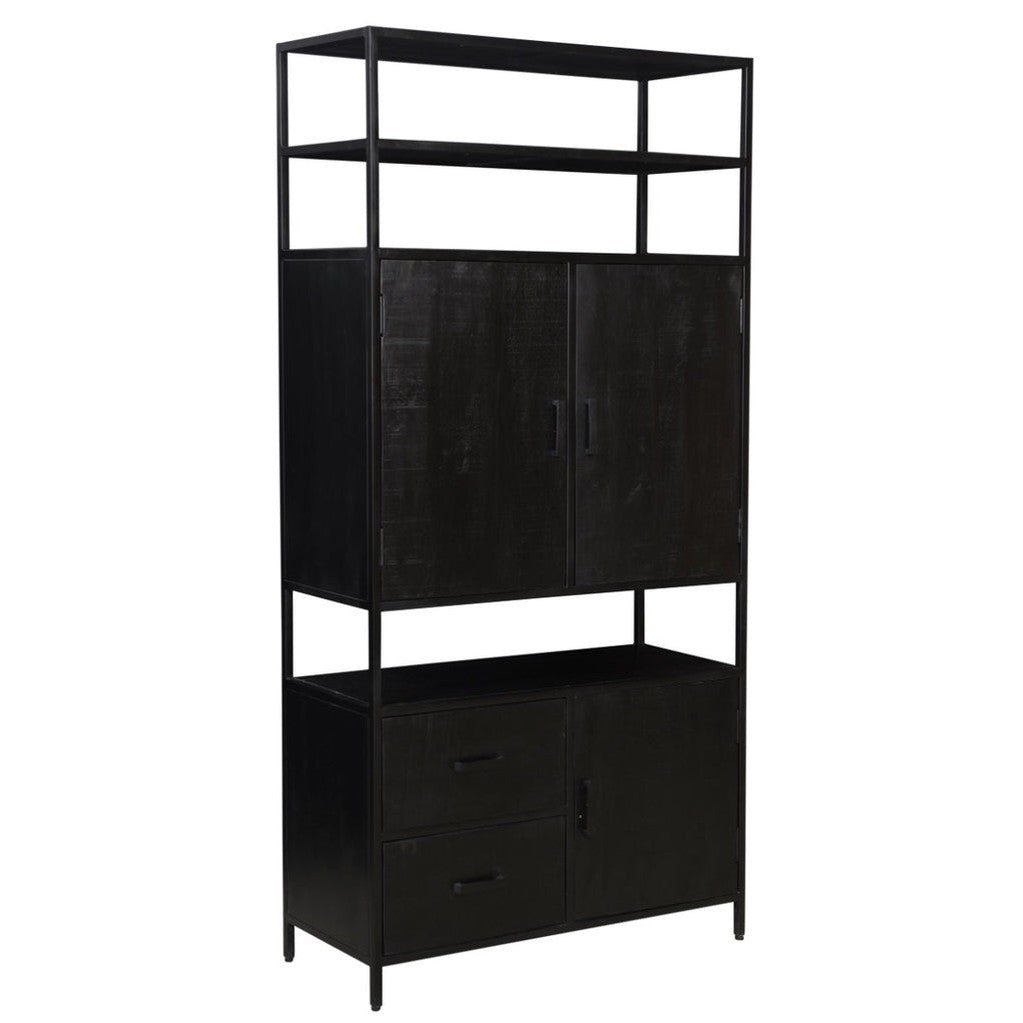 Livingfurn Kala open wandkast - Mangohout - Zwart - 100x40x200cm