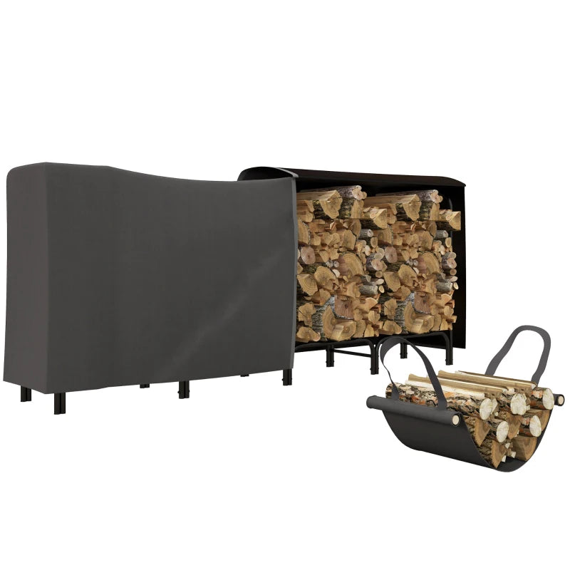 Rangement pour cheminée à bois Biccari de Nancy - Support à bois de chauffage - Support à bois de chauffage - Avec couvercle imperméable - Noir - Acier