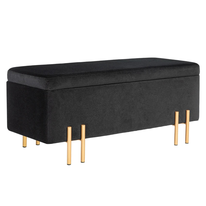 Nancy's Cinfaes Opbergbank - Bankje met Opbergruimte - Zwart - Fluweel - ± 100 x 40 x 40 cm