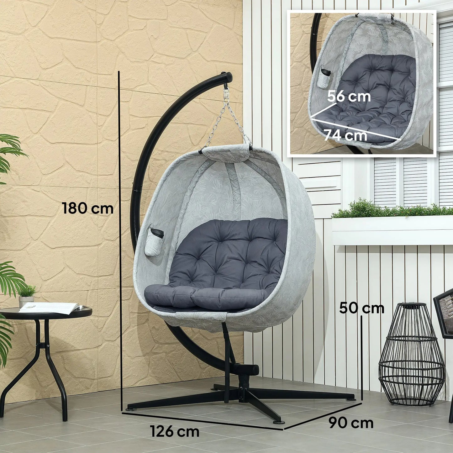 Nancy's Celico Loungestoel - Ei stoel - Hangstoel - Schommelstoel - Grijs / Zwart