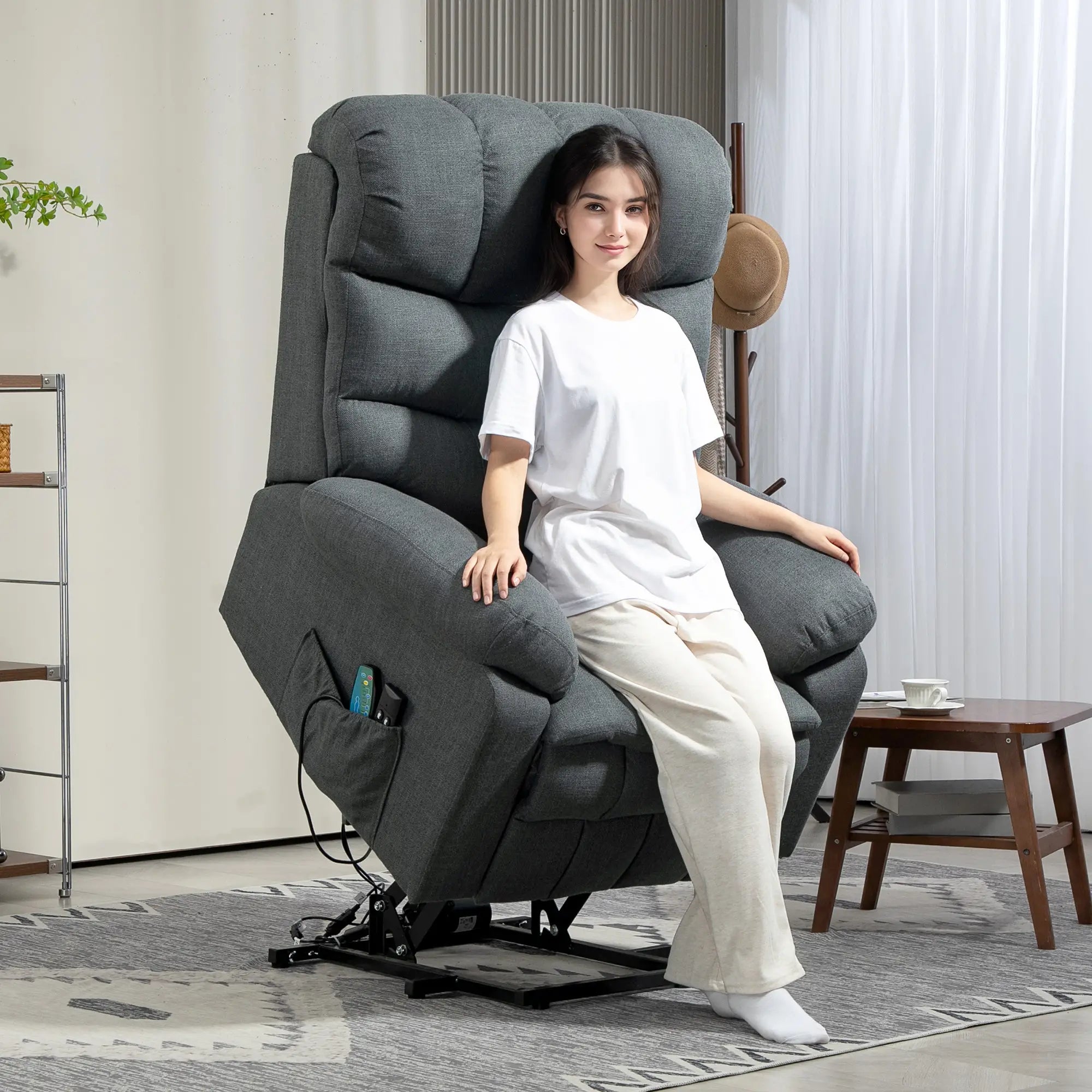 Nancy's Malgrate Sta op stoel - Seniorenstoel - Relaxfauteuil - Massagestoel - Grijs - Linnen