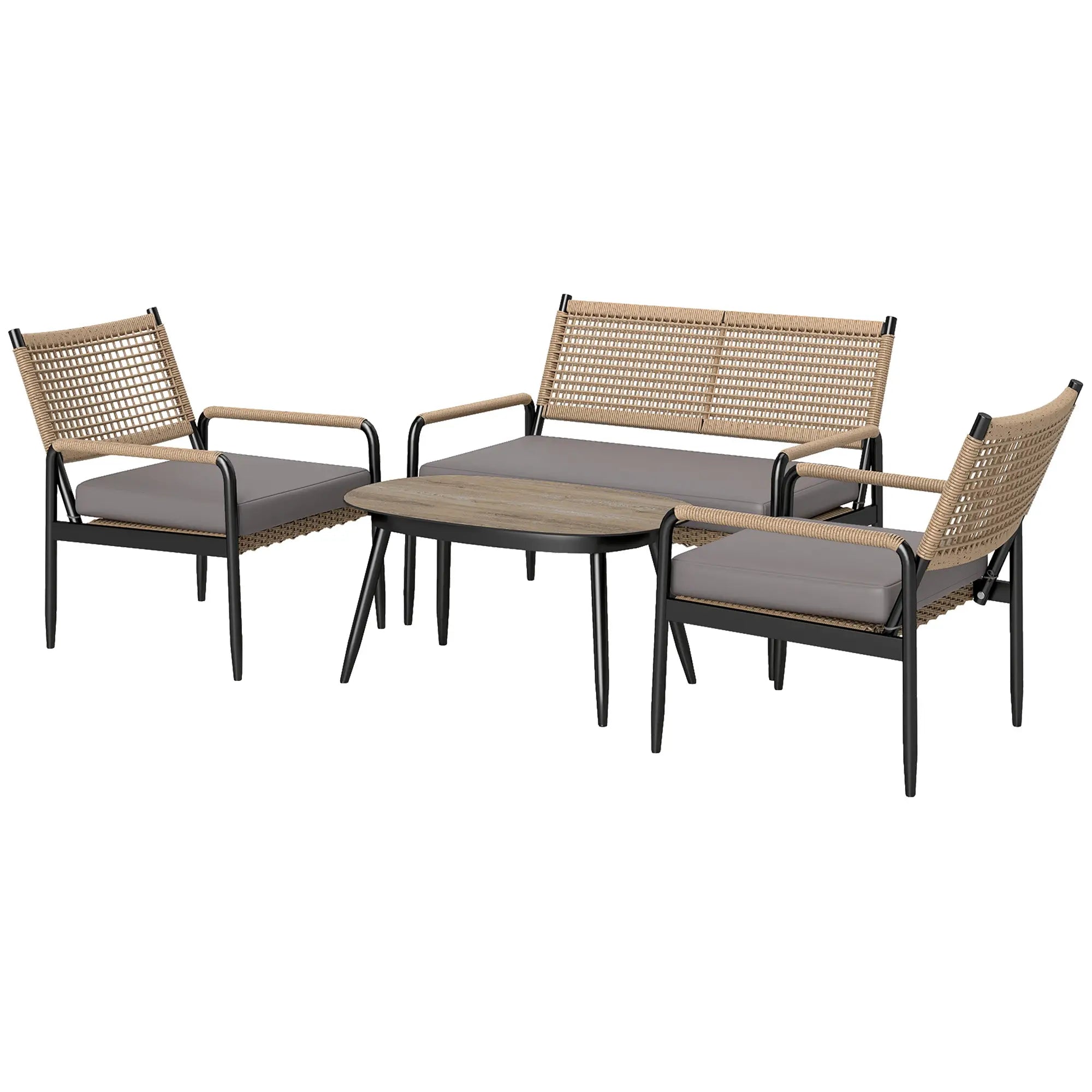 Nancy's Gallipoli Loungeset - Tuinset - Tuinmeubelset - Donkergrijs - Rotan