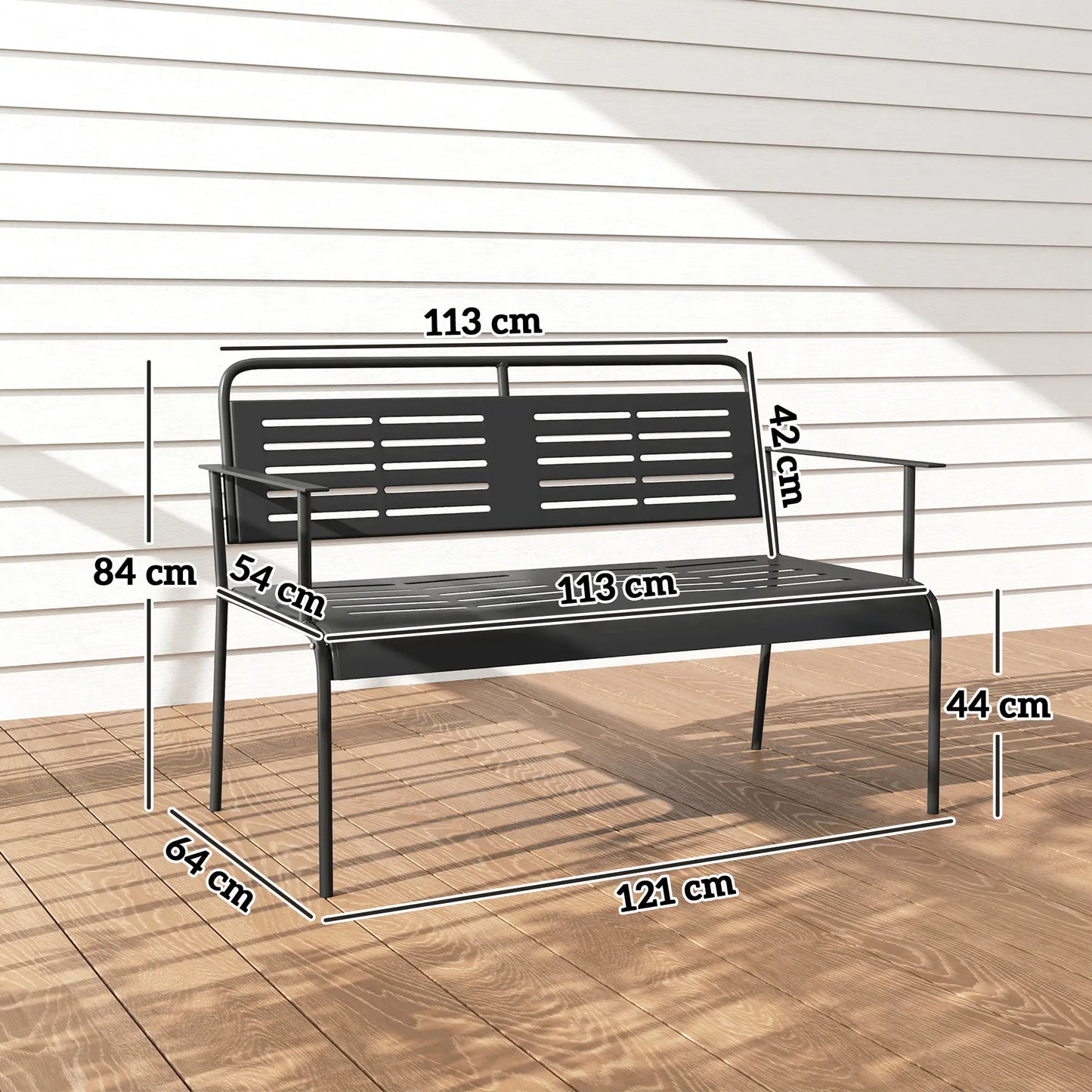 Nancy's Follo Tuinbank - Parkbank - Balkonbank - Zwart - Staal - ± 120 x 65 x 85 cm