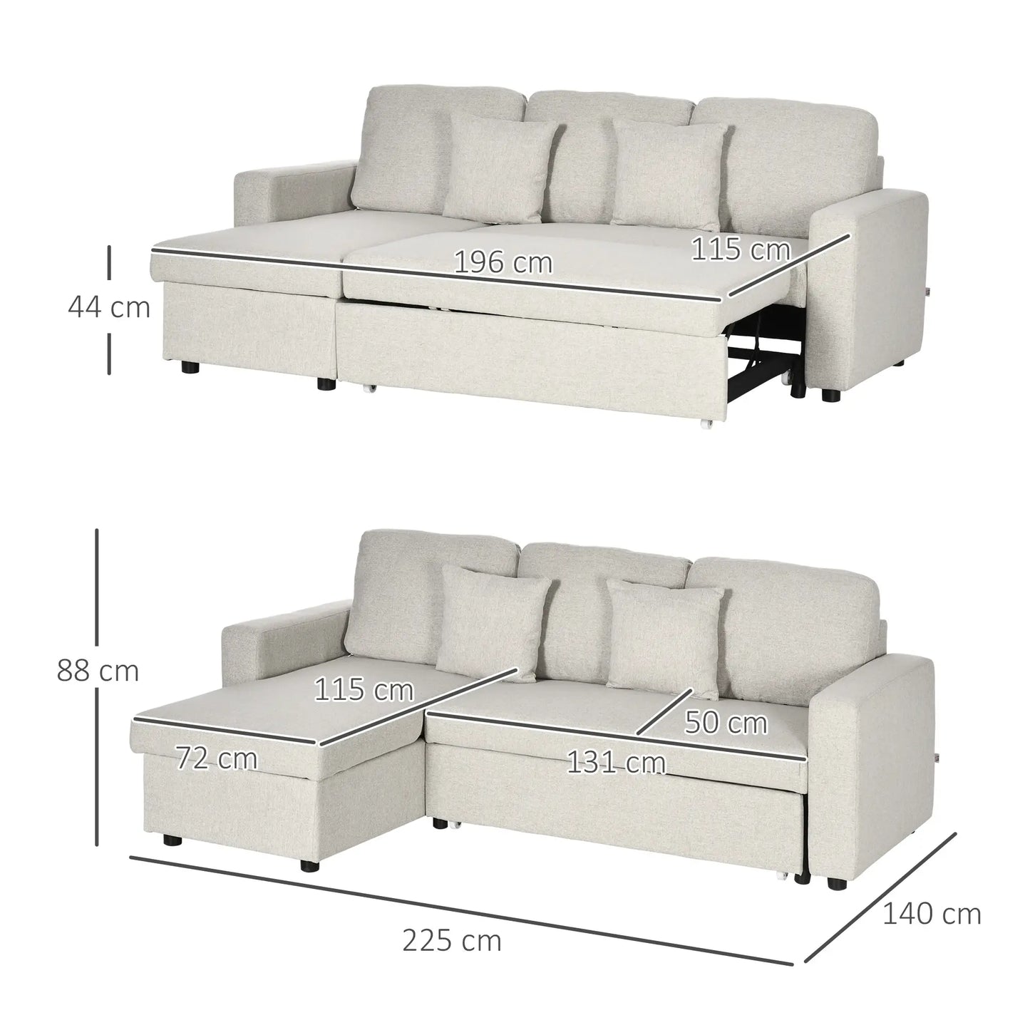 Nancy's Lezzeno Hoekbank - L-vormige Bank - Slaapbank - Crèmewit - Linnen - ± 225 x 140 x 88 cm