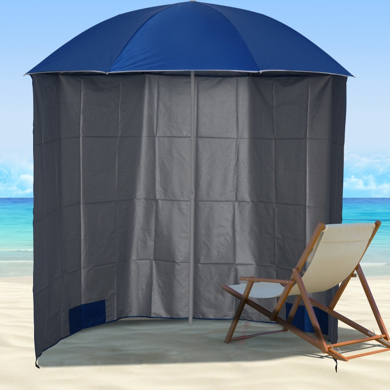 Nancy's Addison Parasol - Strandparasol - Zijwand - Blauw - 2-Delig - Polyester - Waterafstotend - Afneembare Zijwand - Ø 220 cm