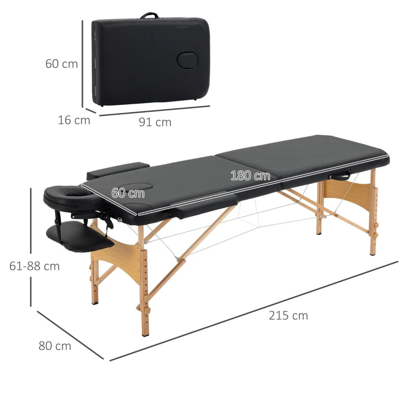 Nancy's Altopascio Massagetafel - Behandeltafel - Opvouwbaar - In hoogte verstelbaar - Zwart - Beukenhout / Kunstleer