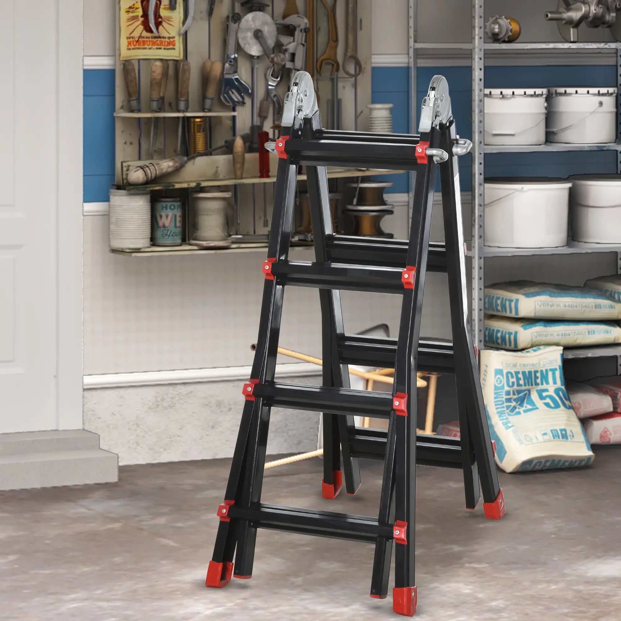 Nancy's Gosaldo Ladder - Trap - Opvouwbaar en draagbaar - Zwart / Rood