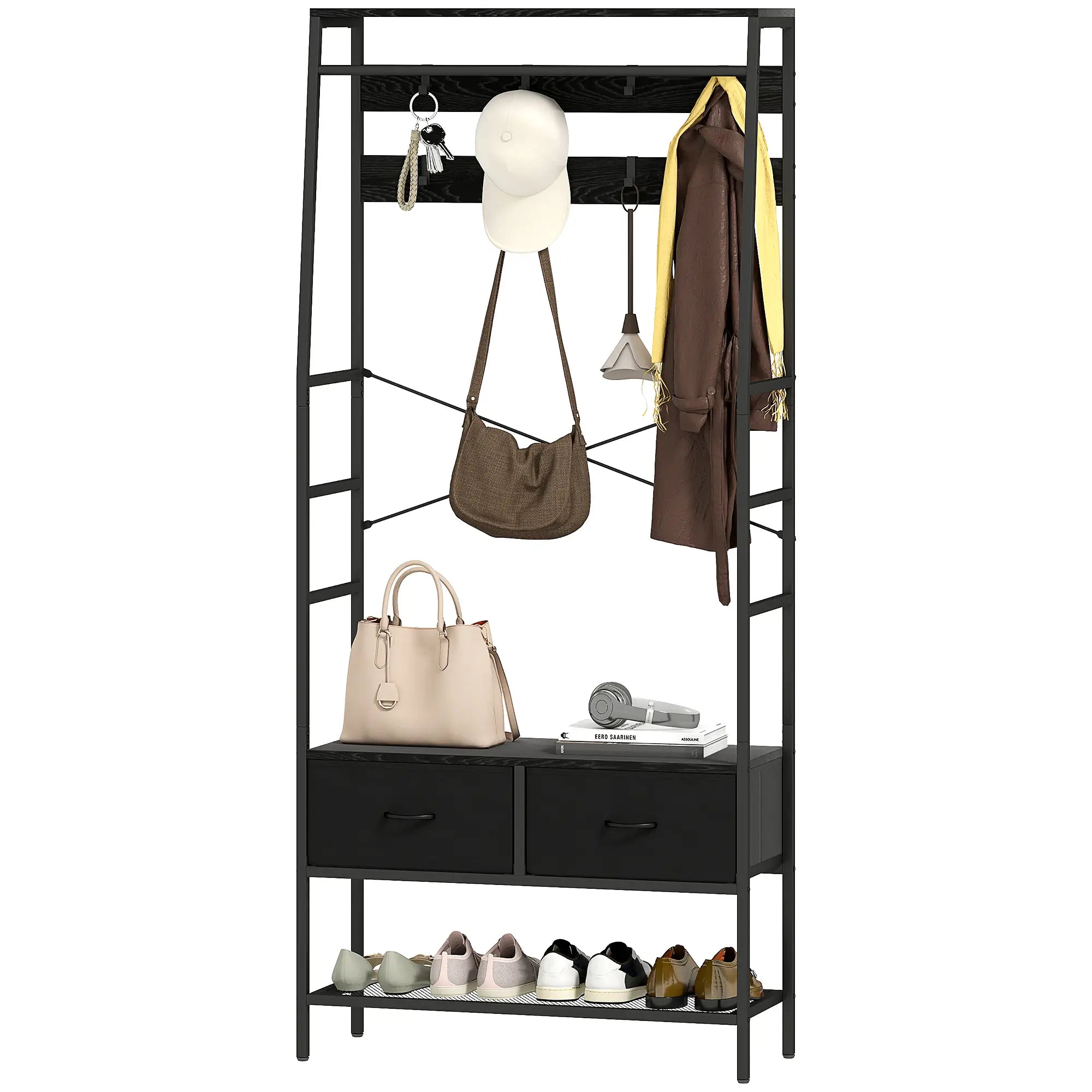 Nancy's Majano Wandgarderobe - Kledingrek - Garderobe - Schoenenrek - Zwart - Staal