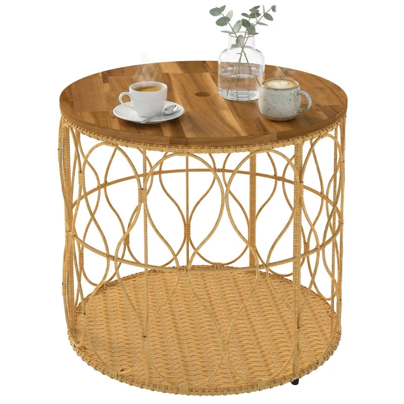 Nancy's Selvino Balkontafel - Tuintafel - Bohemian Bijzettafel - Acaciahout / Rotan - Ø 50 x 47,5 cm