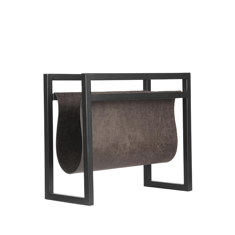LABEL51 Magazinehouder Antraciet Leder l Zwart Metaal - 45x20x38 cm