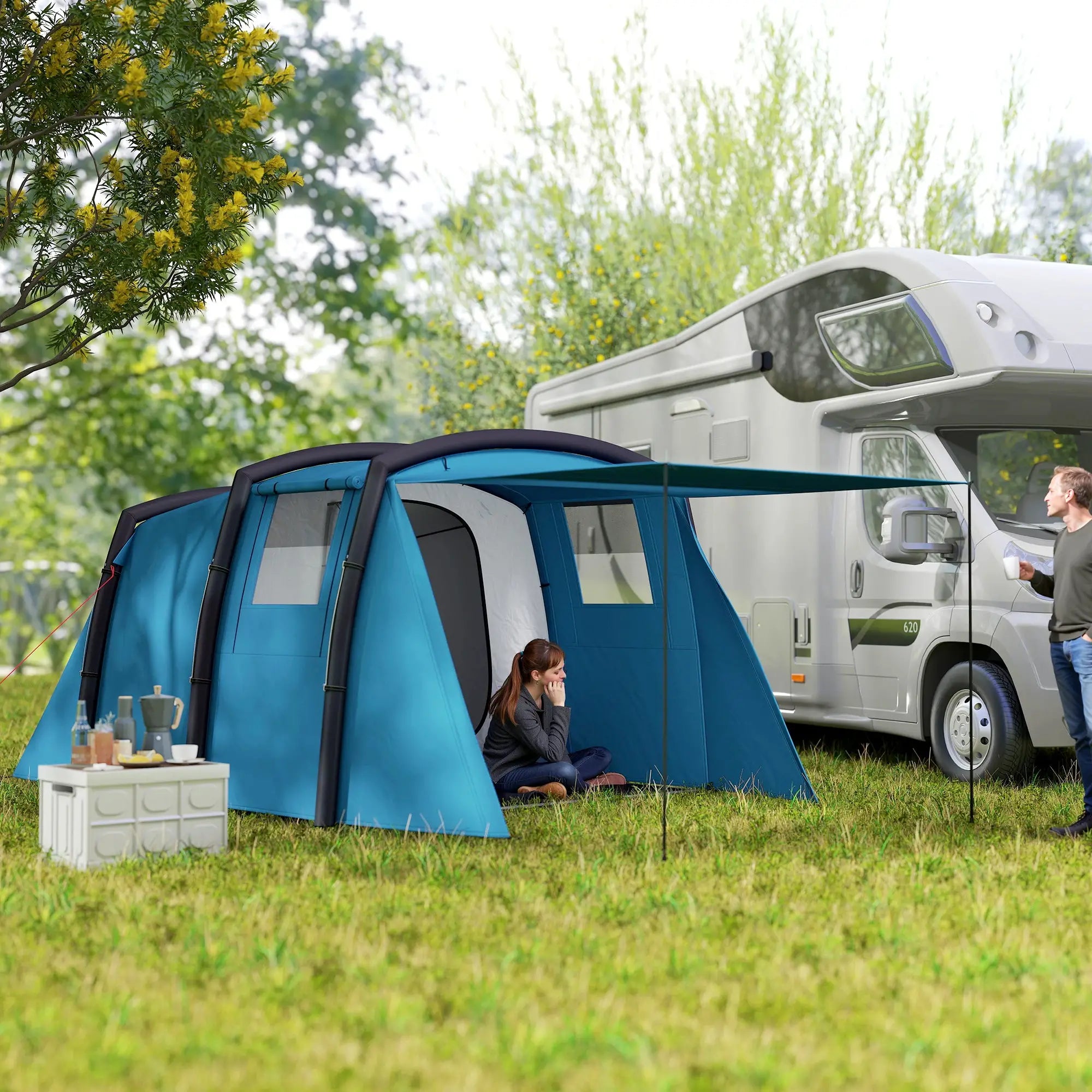 Nancy's Garlasco Kampeertent - Campingtent - Waterdicht & anti-UV - Opblaasbaar - Blauw - 440 x 280 x 195 cm