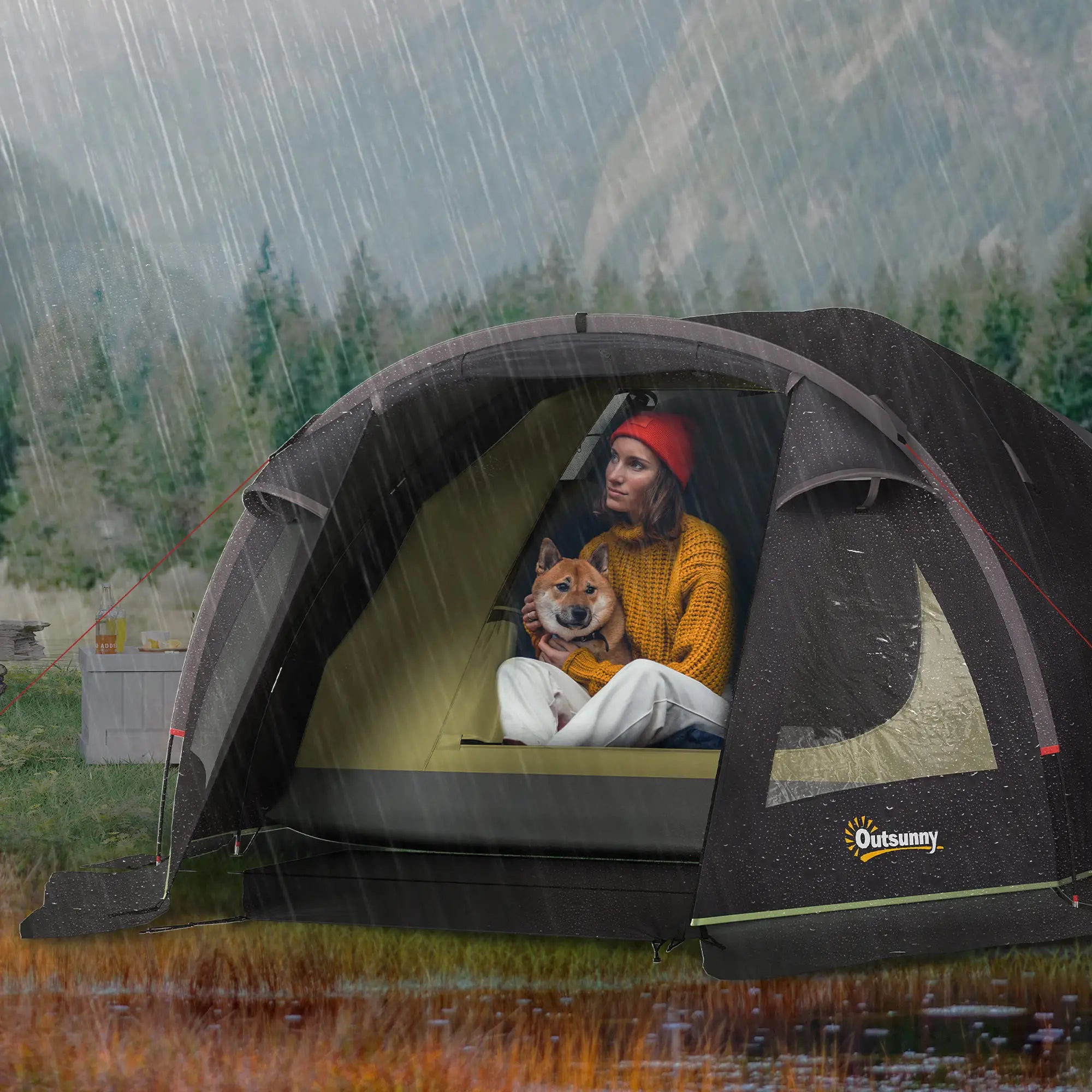 Nancy's Guiglia Kampeertent - Campingtent - 2-4 Personen - Zwart - 330 x 190 x 120 cm