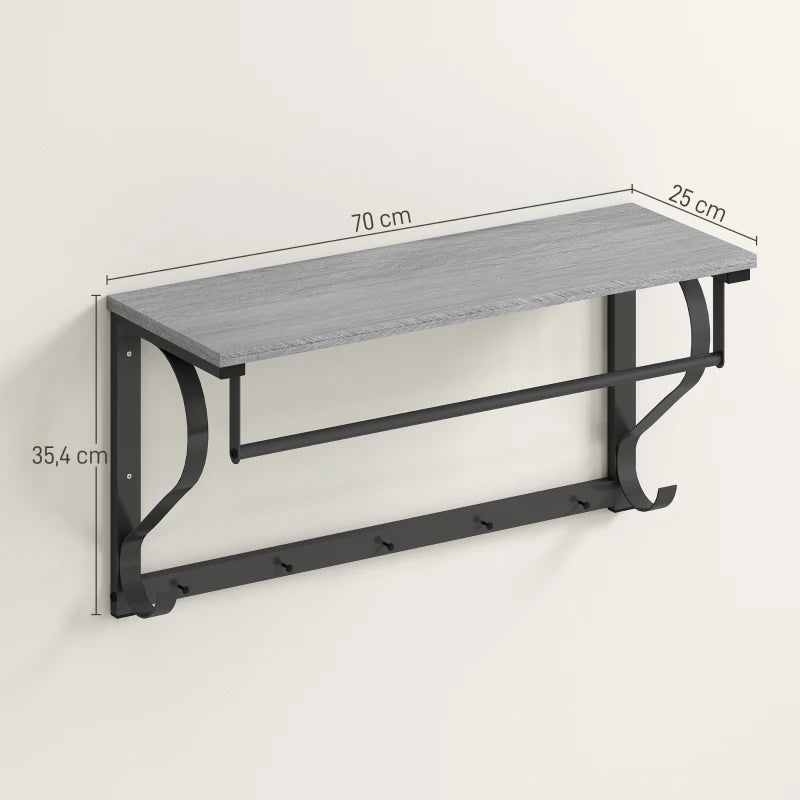 Nancy's Mistretta Wandkapstok - Muurkapstok - Wandgarderobe - Grijs - ± 70 x 25 x 35 cm