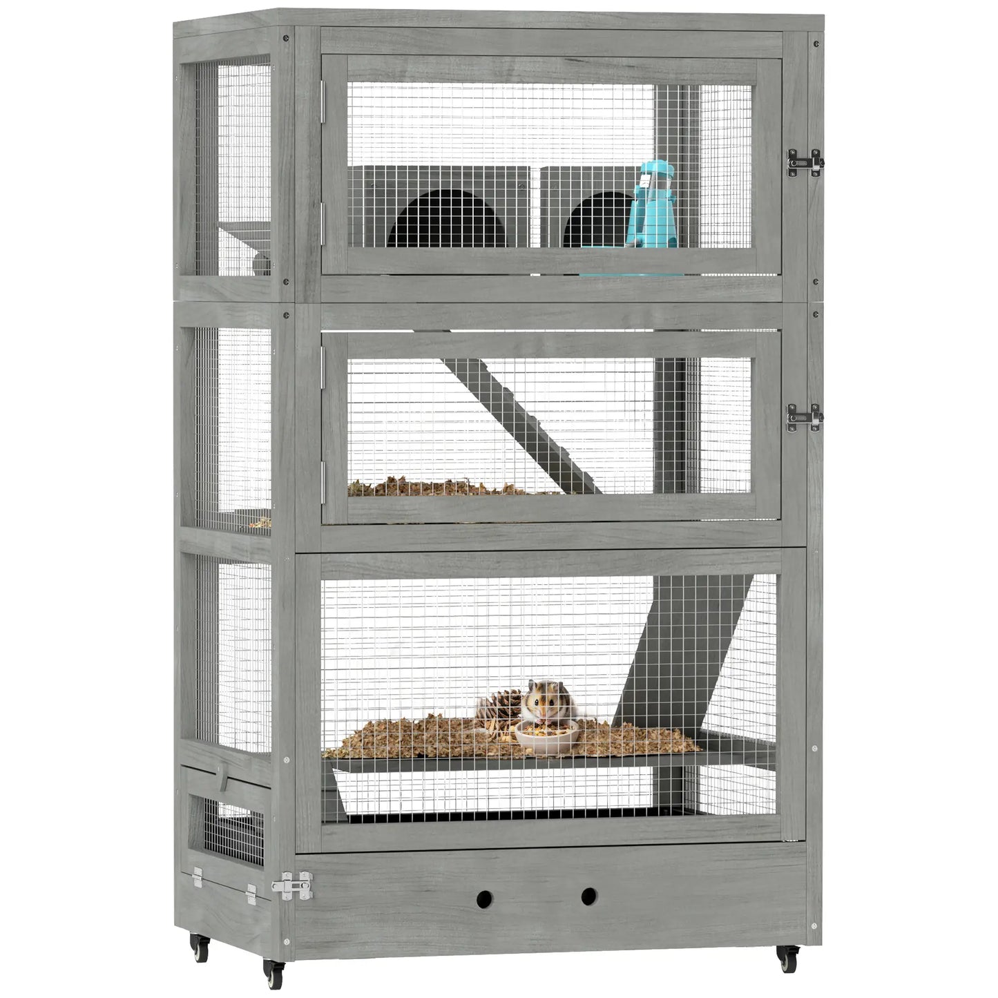 Nancy's Guilhufe Knaagdierenkooi - Dwerghamsterkooi - Hamsterkooi - Grijs - Dennenhout - ± 65 x 45 x 110 cm