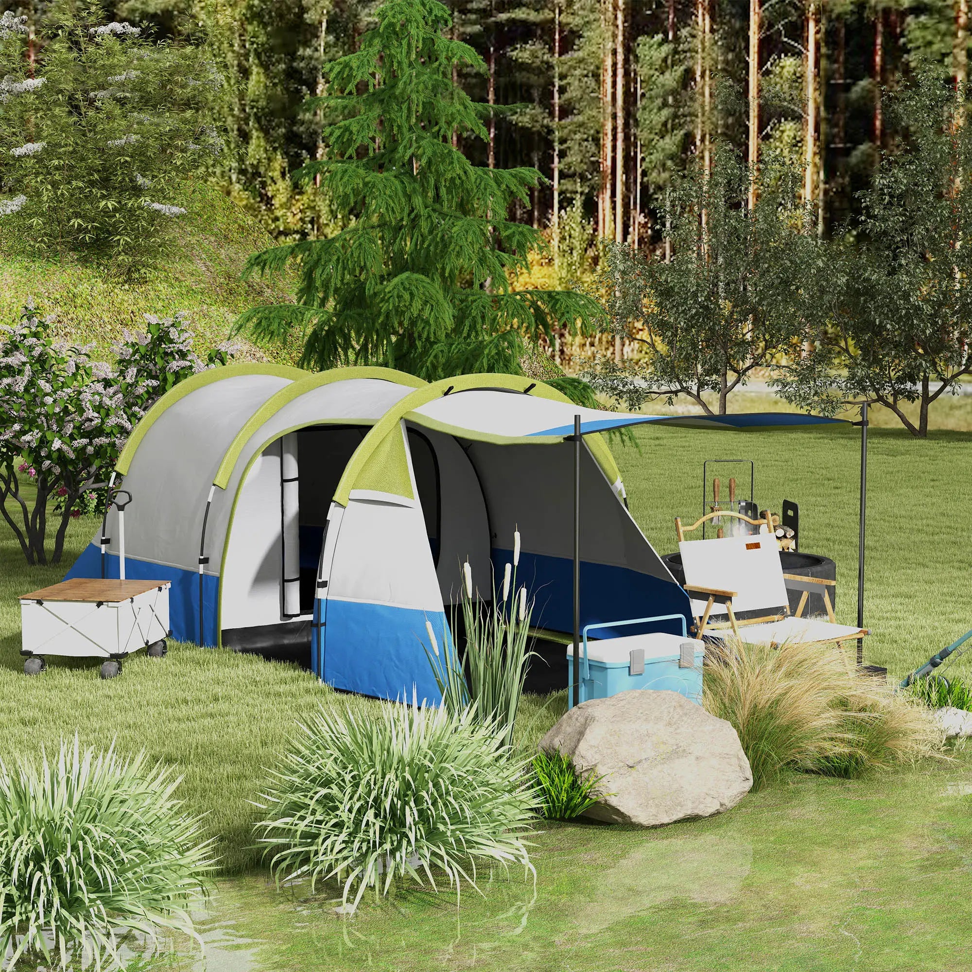 Nancy's Garniga Kampeertent - Campingtent - 2-4 Personen - Waterdicht - 420 x 200 x 150 cm