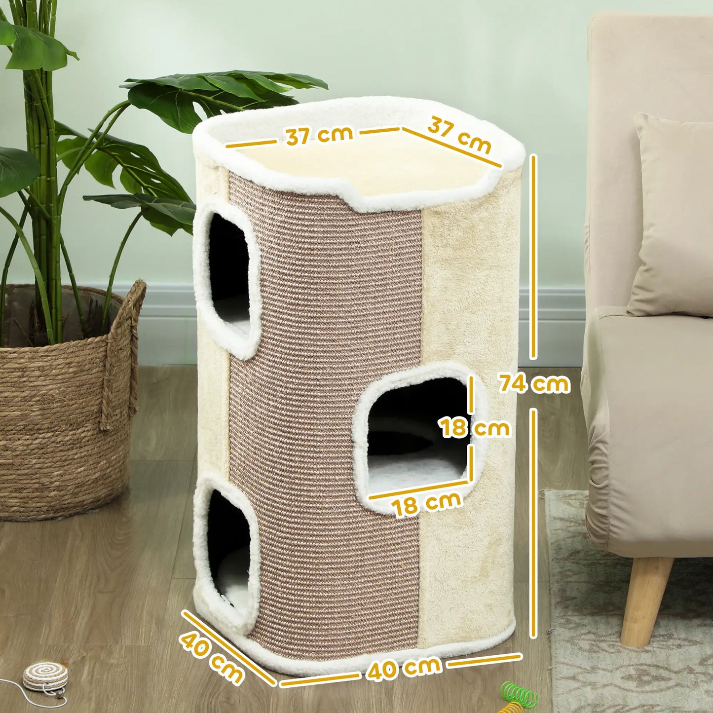 Nancy's Frascineto Kattenboom - Krabpaal - Kattengrot - Beige / Wit - ± 40 x 40 x 75 cm