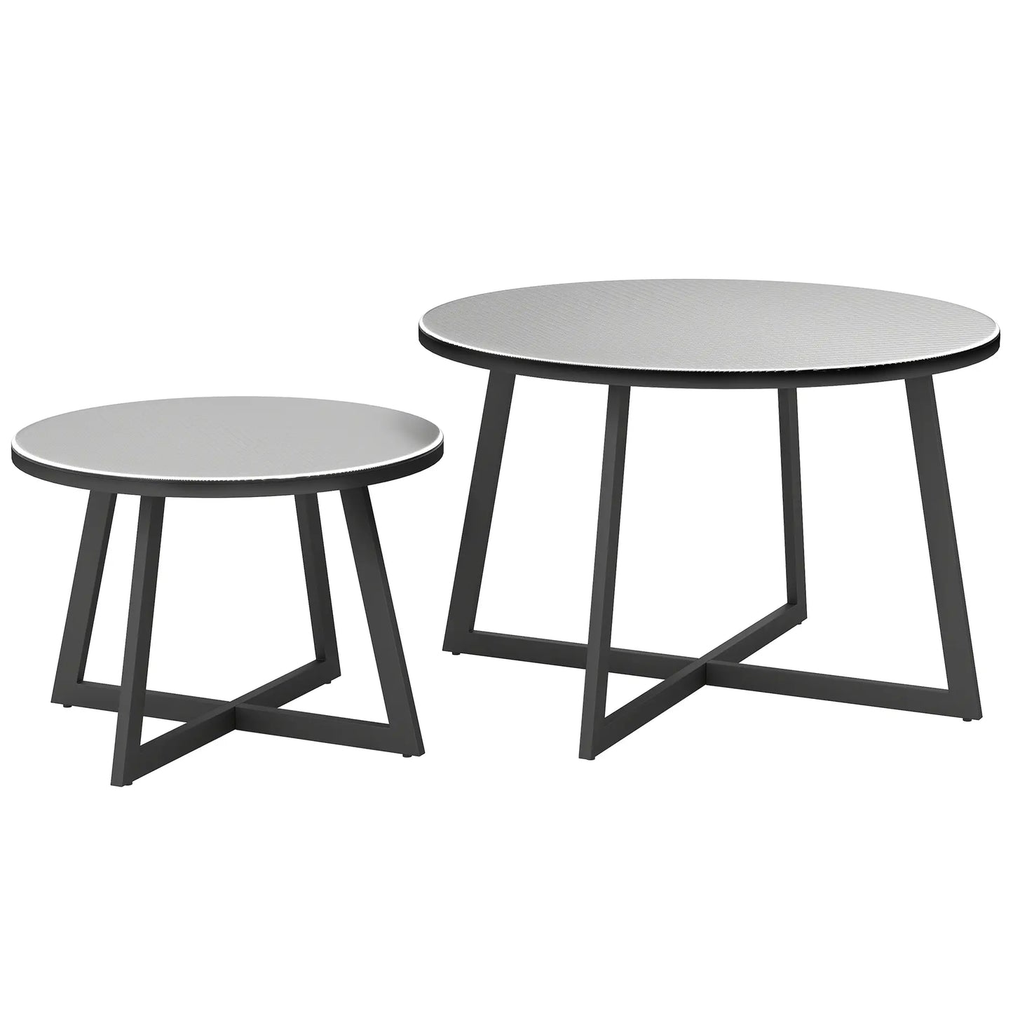 Nancy's Garessio Balkontafels - Bijzettafels voor Buiten - Set van 2 - Zwart / Grijs - Staal / Glas
