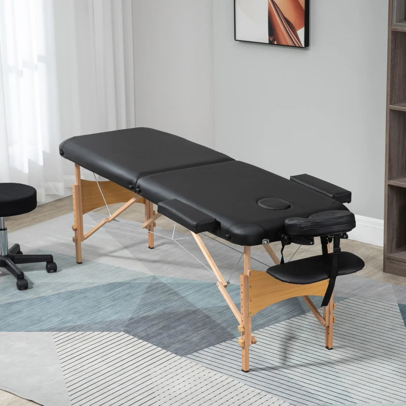 Table de massage Nancy's Altopascio - Table de soins - Pliable - Hauteur réglable - Noir - Bois de hêtre / Simili cuir