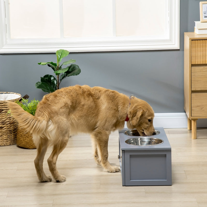 Station d'alimentation Nancy's Paradise, 2 gamelles de 2 litres chacune, en acier inoxydable, avec tiroir, pour chiens de taille moyenne, gris, 60 x 30 x 24 cm