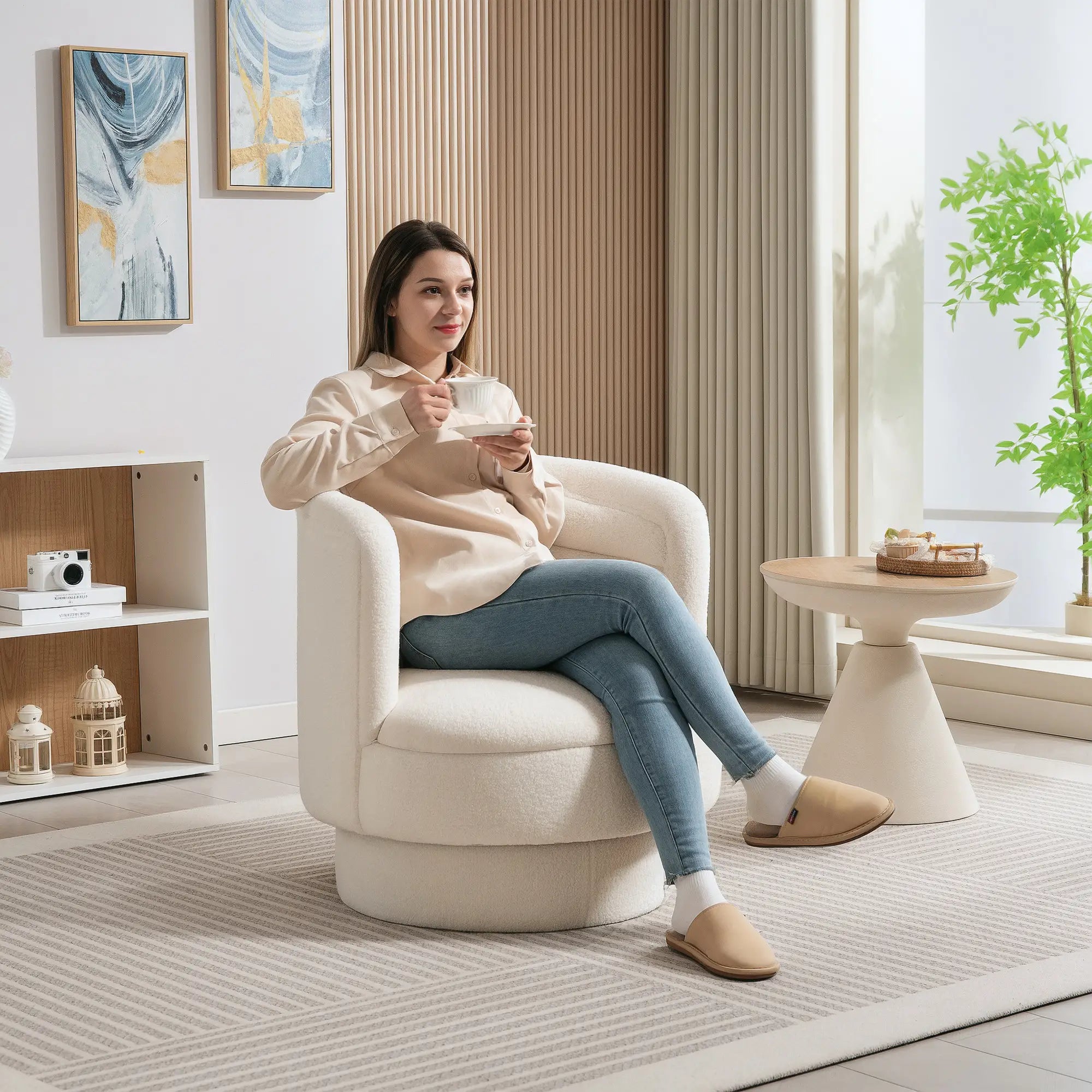 Nancy's Latisana Draaifauteuil - Draaistoel - Fauteuil - Loungestoel - Crèmewit - Fleece