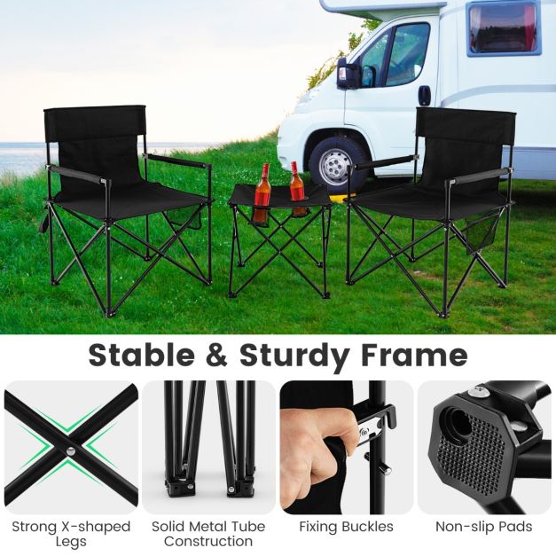 Nancy's Bougado Campingstoelen - Strandstoel - Kampeerstoel - Zwart - Set van 2