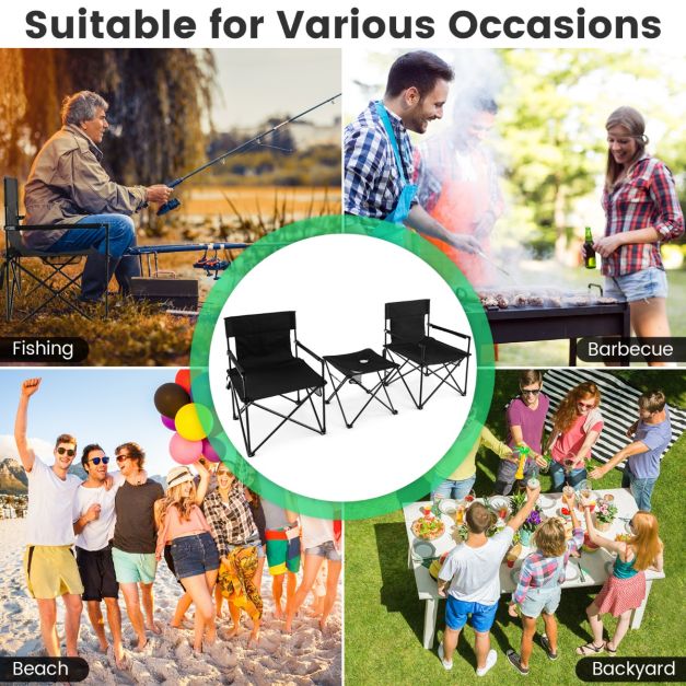Nancy's Bougado Campingstoelen - Strandstoel - Kampeerstoel - Zwart - Set van 2