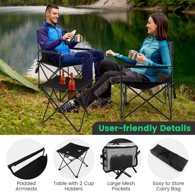 Nancy's Bougado Campingstoelen - Strandstoel - Kampeerstoel - Zwart - Set van 2