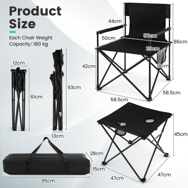 Nancy's Bougado Campingstoelen - Strandstoel - Kampeerstoel - Zwart - Set van 2