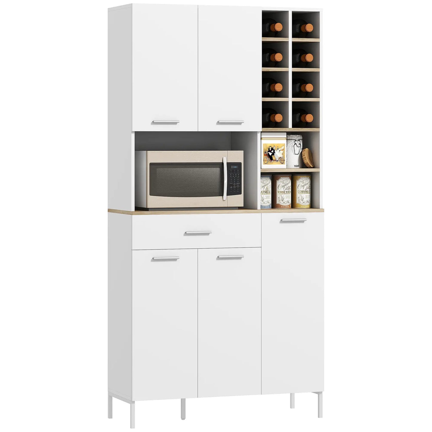 Nancy's Manzano Keukenkast Vrijstaand - Opbergkast - Voorraadkast - Buffetkast - Wit - ± 90 x 35 x 185 cm