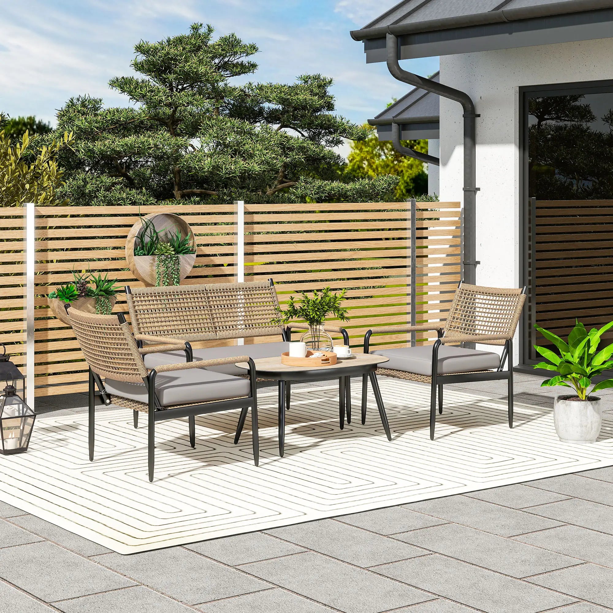 Nancy's Gallipoli Loungeset - Tuinset - Tuinmeubelset - Donkergrijs - Rotan