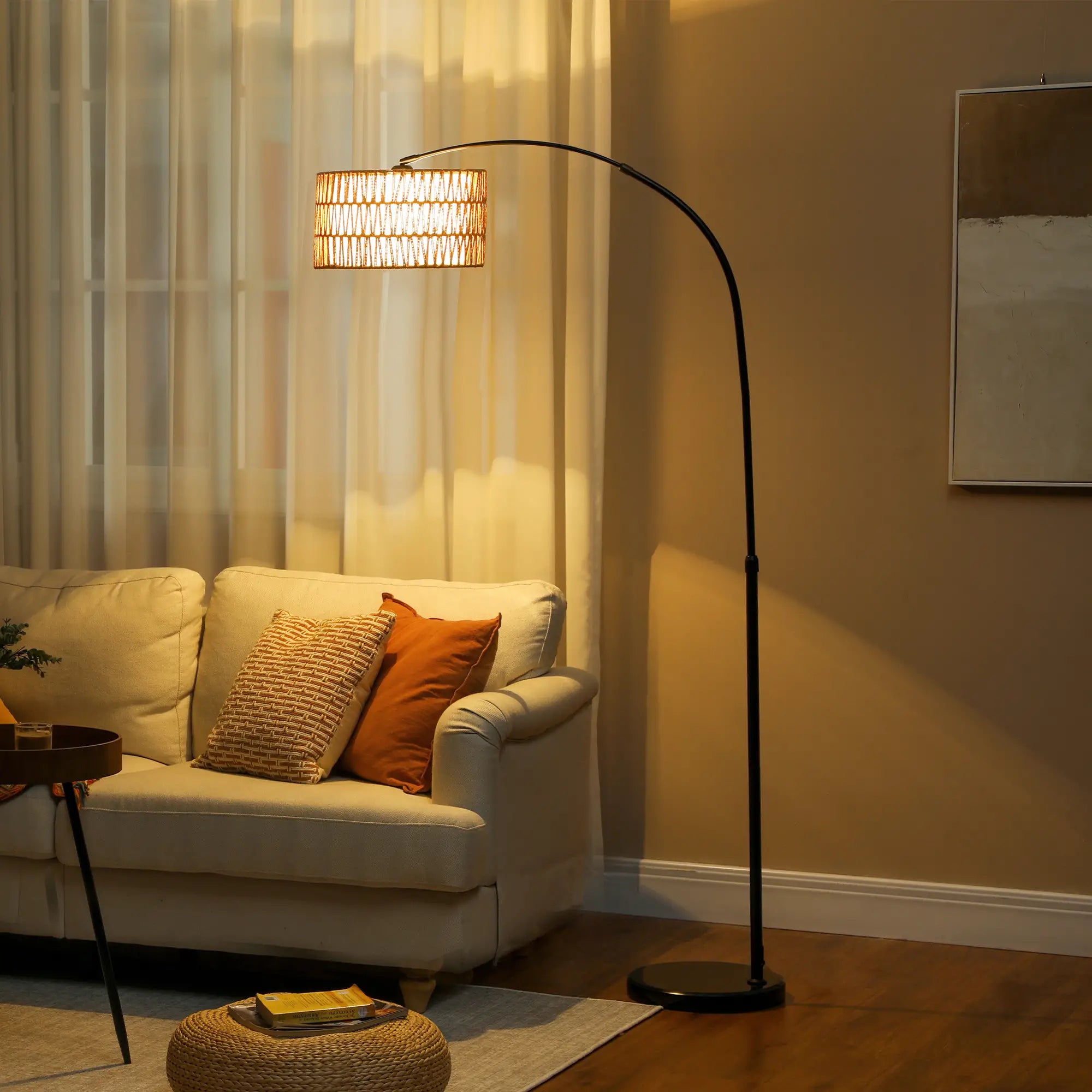 Nancy's Godrano Vloerlamp - Staande Lamp - In Hoogte Verstelbaar - Zwart / Bruin / Wit