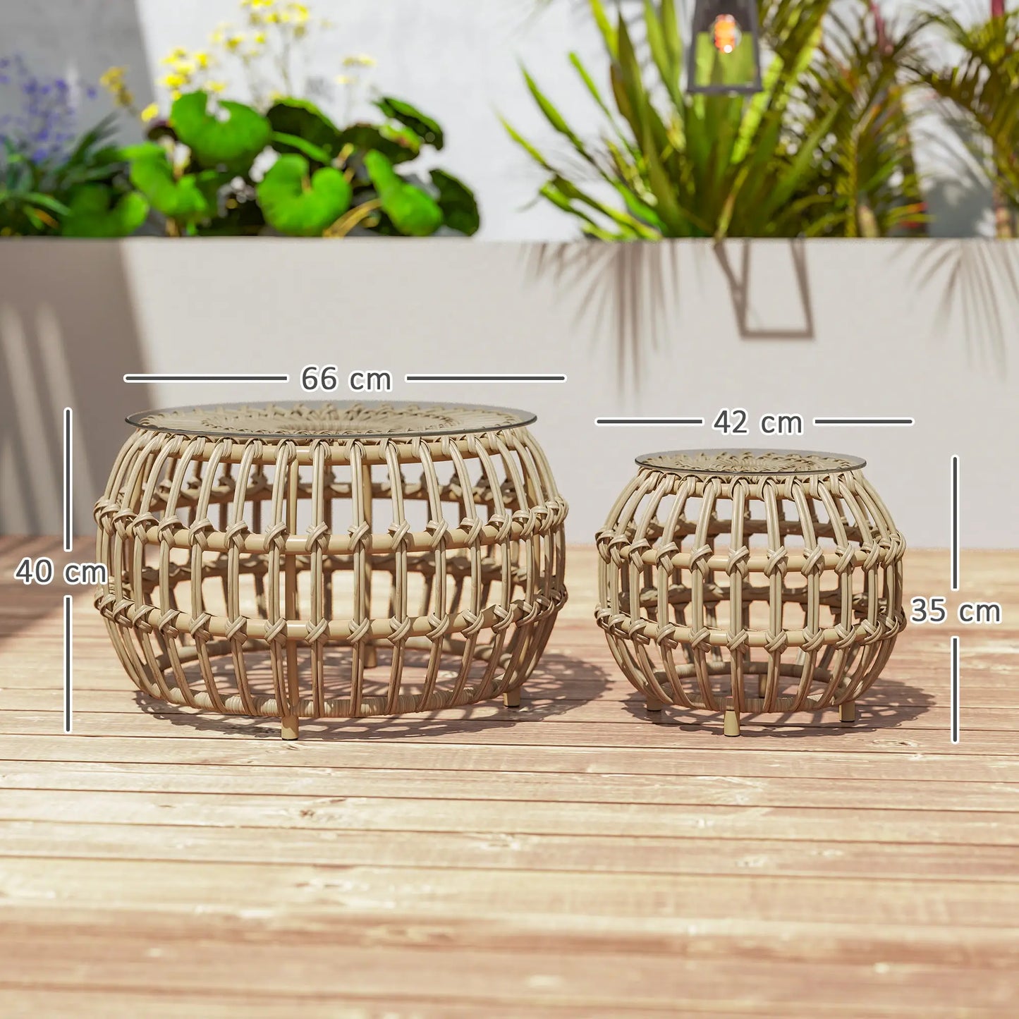 Nancy's Gardolo Balkontafels - Bijzettafels voor Buiten - Tuintafels - Set van 2 - Bruin - Rotan