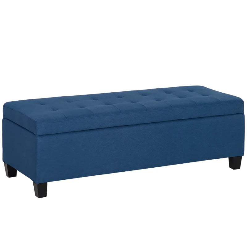 Nancy's Marghera Opbergbank - Bankje met opbergruimte - Blauw - Linnen - ± 125 x 50 x 40 cm