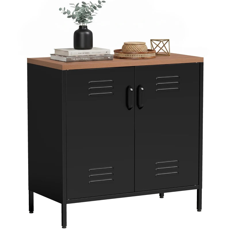 Nancy's Tenna Commode - Dressoir - Opbergkast - Zwart / Bruin - Staal / Kunststof - 80 x 40 x 80 cm