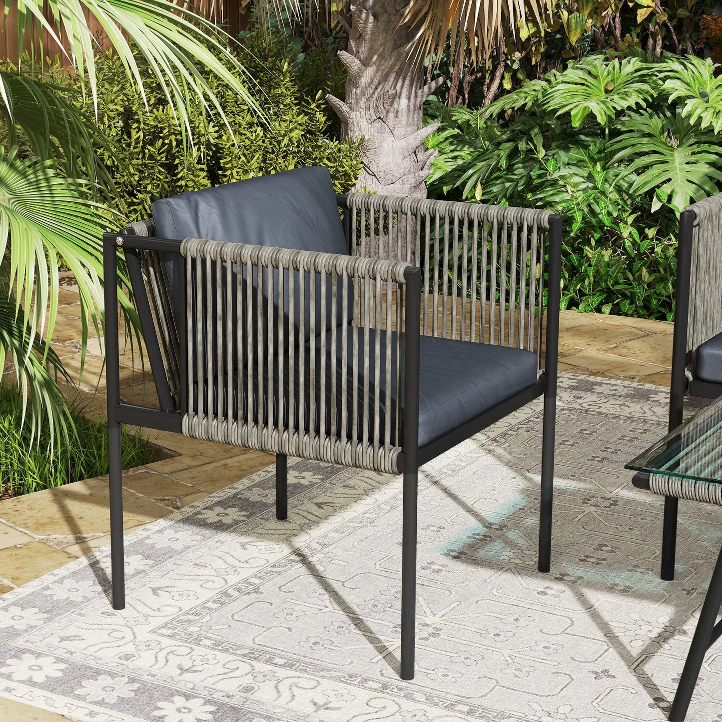 Nancy's Fondo Loungeset - Tuinset - Grijs / Zwart - Rotan