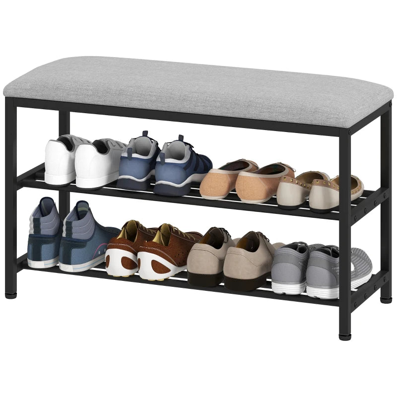 Nancy's Onna Schoenenbank - Schoenenrek - Opbergbank - Zwart / Grijs - ± 80 x 30 x 50 cm